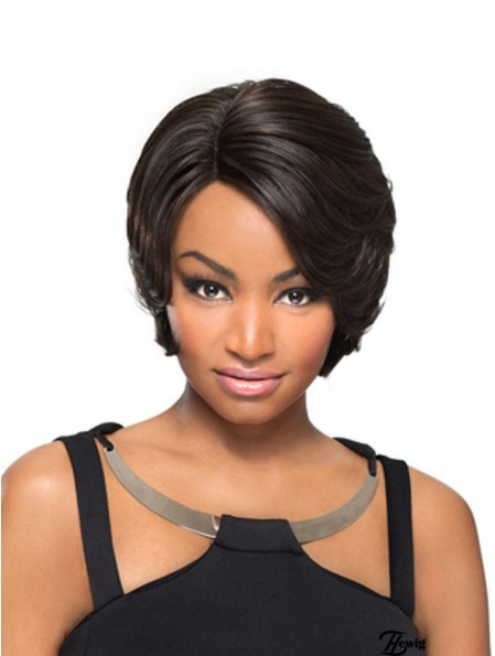 Synthetische Capless Short Straight mit Pony Black Woman's Perücke