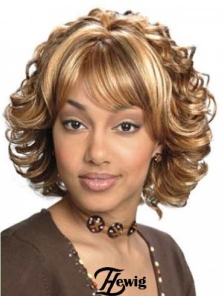 Blondes kappenloses kinnlanges synthetisches afroamerikanisches gewelltes Haar