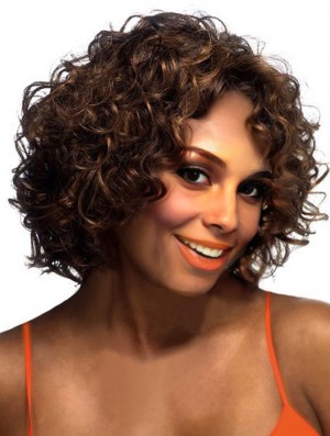 Layered Chin Länge Brown Curly Online Petite Perücken