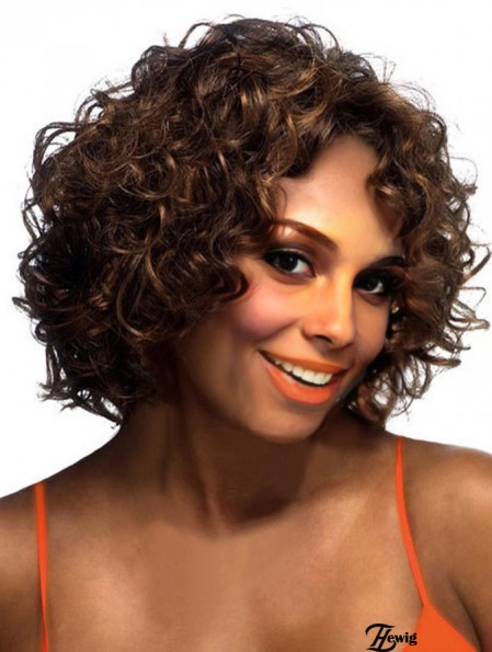 Layered Chin Länge Brown Curly Online Petite Perücken