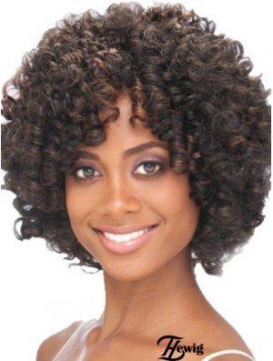 Kinnlänge Capless Layered Kinky Synthetic Black Woman Perücken