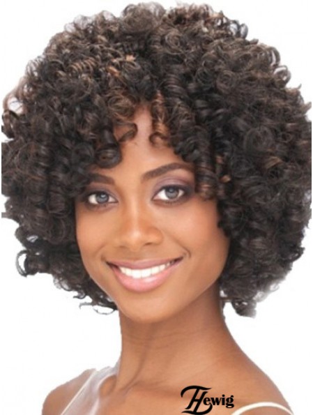 Kinnlänge Capless Layered Kinky Synthetic Black Woman Perücken