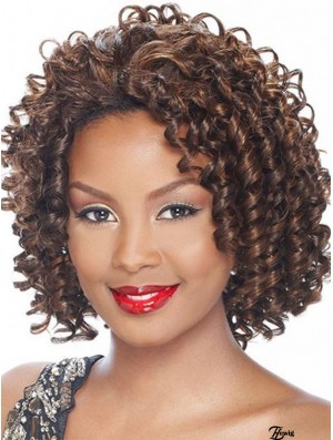 Kinky Indian Remy Hair Brown Chin Length Affordable 3/4 Wigs