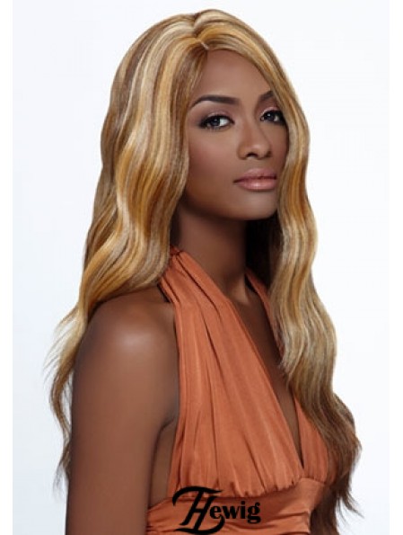 Lange blonde gewellte geschichtete ideale afroamerikanische Perücken