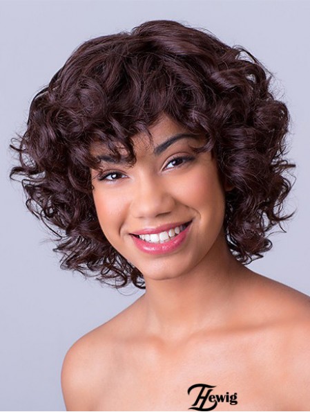 Bobs Kinn Länge Spitze Front Synthetic Brown 11 Zoll Curly African American Perücken