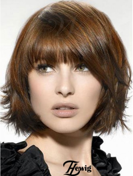 Synthetische Perücken UK Kinnlänge Braun Farbe Bobs Cut Straight Style