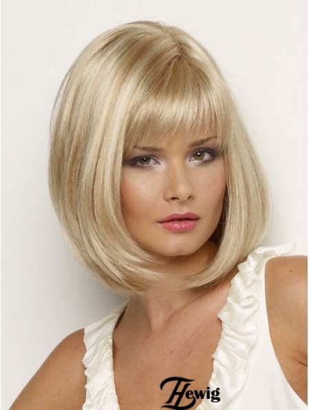 Synthetische Perücke Kinn Länge Blonde Farbe Straight Style Mit Pony