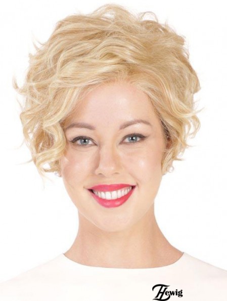 Synthetische Flexibilität Cropped Blonde Curly Monofilament Perücken