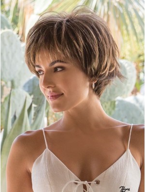 Capless Brown 4 inch Short Layered Synthetic Wigs