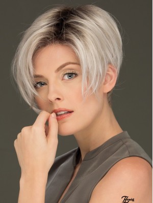 6 inch Cropped Affordable Lace Front Straight Grey Wigs
