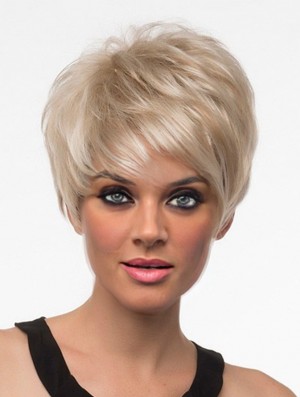 Kurze synthetische Perücken mit Pony Blonde Farbe Straight Style