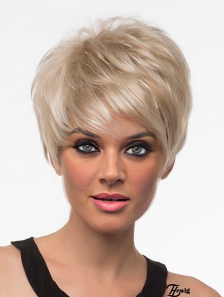 Kurze synthetische Perücken mit Pony Blonde Farbe Straight Style