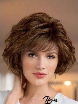 UK Synthetic Perücken Bobs Cut Short Length Brown Farbe Welliger Stil