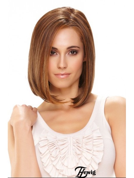 Synthetische Front Lace Perücken Kinn Länge Monofilament Straight Style Braun Farbe