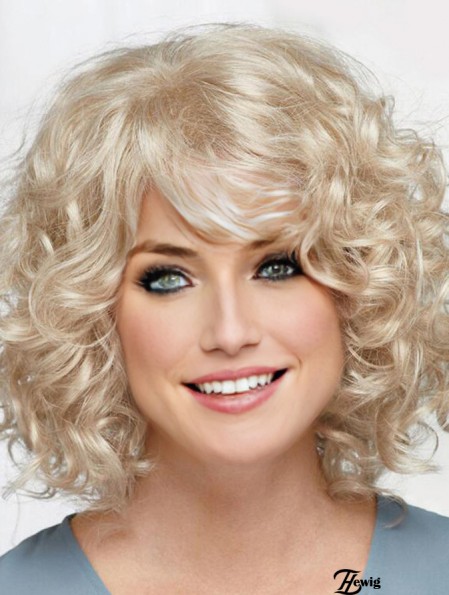 Curly Platinum Blonde Chin Länge 12 Zoll Frisuren Classic Perücken