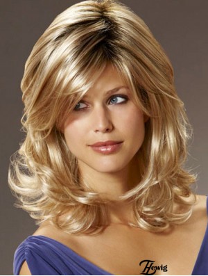 UK Synthetic Hair With Bangs Shoulder Length Blonde Color