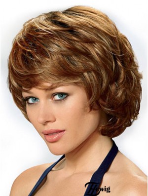 Synthetisches Haar Front Lace Perücken UK Kinn Länge Auburn Farbe Welliger Stil
