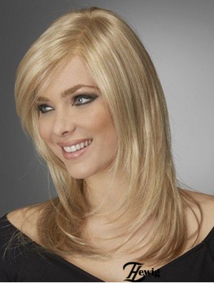 Beste bequeme synthetische Perücken mit Pony Monofilament Blonde Farbe Welliger Stil