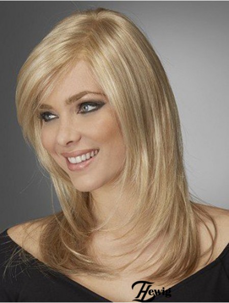 Beste bequeme synthetische Perücken mit Pony Monofilament Blonde Farbe Welliger Stil