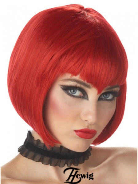 Straight Bobs Chin Length Red Hochwertige Perücken mit Spitzenfront