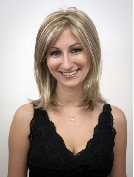 Schulterlänge ohne Pony Straight Blonde Günstigste synthetische Perücken