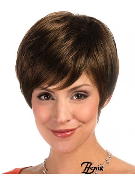 Entworfen Brown Cropped Layered Straight Glueless Lace Front Perücken