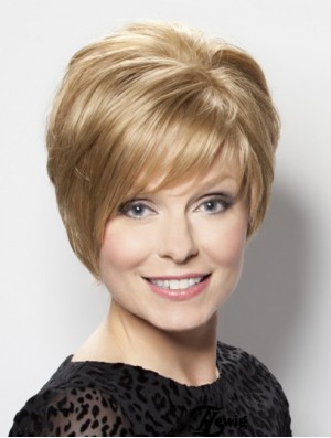 No-Fuss Blonde Short Layered Straight Glueless Lace Front Wigs
