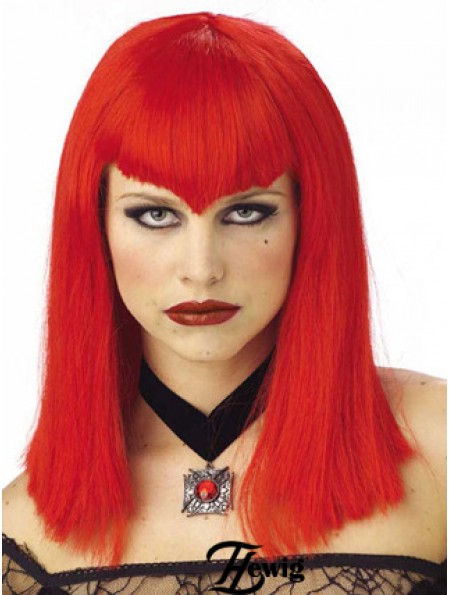 Straight With Bangs Schulterlange Red Discount Lace Front Perücken