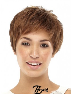 Cropped Boycuts Straight Brown Beliebte synthetische Perücken