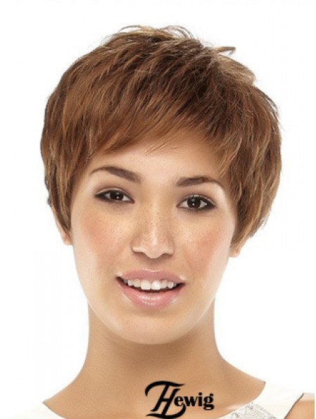 Cropped Boycuts Straight Brown Beliebte synthetische Perücken