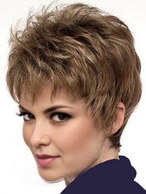 Natürliche 6  inchStraight Brown Boycuts Short Perücken