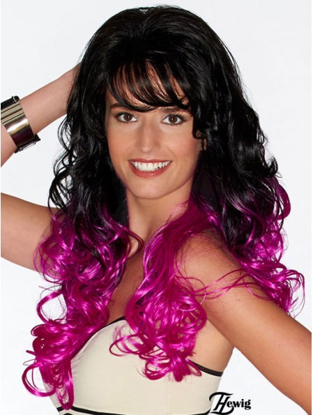 Curly Geeignete 22 Zoll Ombre / 2 Tone With Bangs Long Perücken