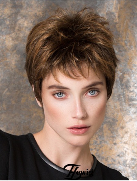 Straight Brown Synthetic Boycuts 4 Zoll kurze Damen Perücken