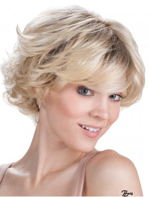Klassische gewellte kappenlose blonde 9 Zoll kurze Haarperücke