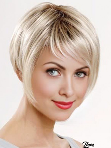 8 Zoll gerade platinblonde synthetische kurze kappenlose Bob Perücken für Frauen