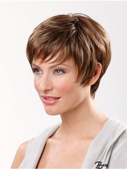 Brown Short Synthetic 8  inchStraight Boycuts Lace Frontal