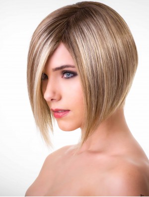 Blonde 9 Zoll Bobs Straight Monofilament Synthetische Perücken mittlerer Länge