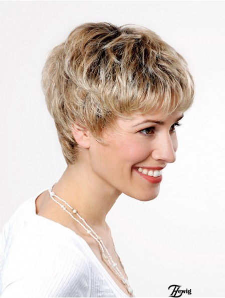 Synthetische Spitze vorne 6 Zoll Boycuts Straight Blonde Ladies Short Perücken