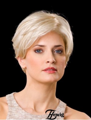 Synthetic Lace Front 8  inchLayered Straight Platinum Blonde Perücken Kurzes Haar