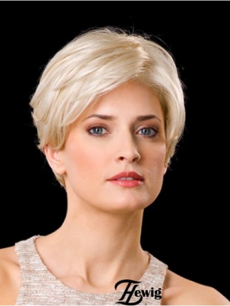 Synthetic Lace Front 8  inchLayered Straight Platinum Blonde Perücken Kurzes Haar