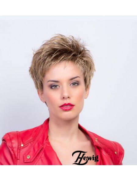 Synthetische kappenlose 4  inchBoycuts Straight Auburn Short Perücke