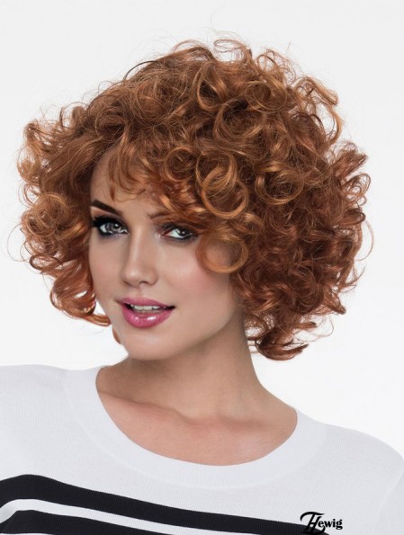 Auburn mit Pony Curly 8 Zoll Kinn Länge Monofilamen Crown Perücke