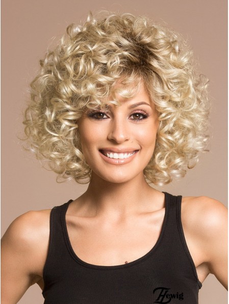 Blonde Perücken für Frauen Kinnlänge mit Pony Curly Style