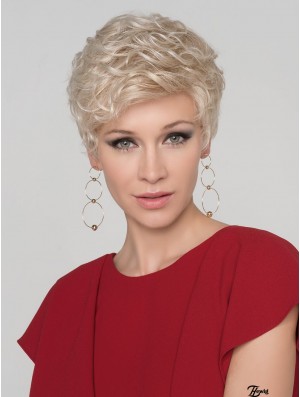 Curly Platinum Blonde Boycuts 4 Zoll Mono Crown Perücken