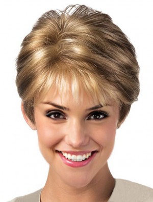 Blonde Lace Front Perücke mit synthetischem Layered Cut Short Length