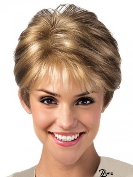 Blonde Lace Front Perücke mit synthetischem Layered Cut Short Length