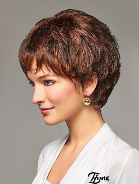 Auburn Short Wavy Layered Synthetic Günstige Lace Front Perücken