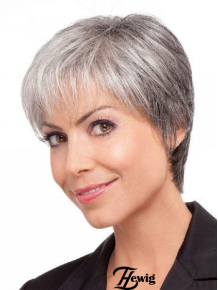 Perücken für ältere Dame Graues Haar mit synthetischem grauem Schnitt von kurzer Länge