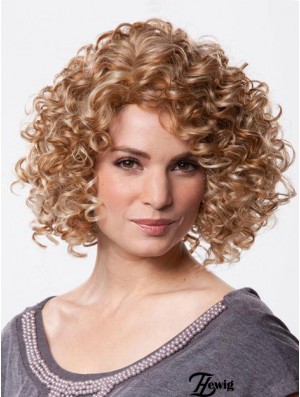 Mono Perücke Kinn Länge Curly Style Braune Farbe Mit Synthetik