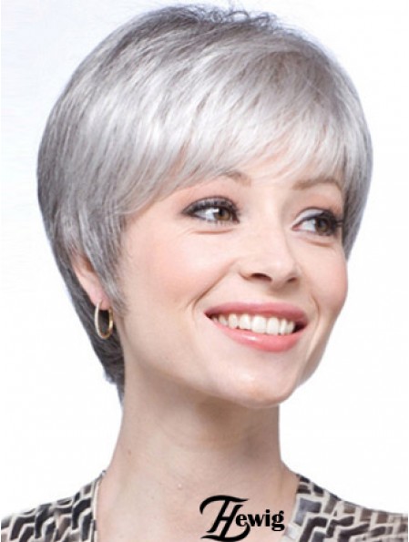 Graue Perücken für Frauen mit Spitzenfront Grauer Schnitt, kurze Länge
